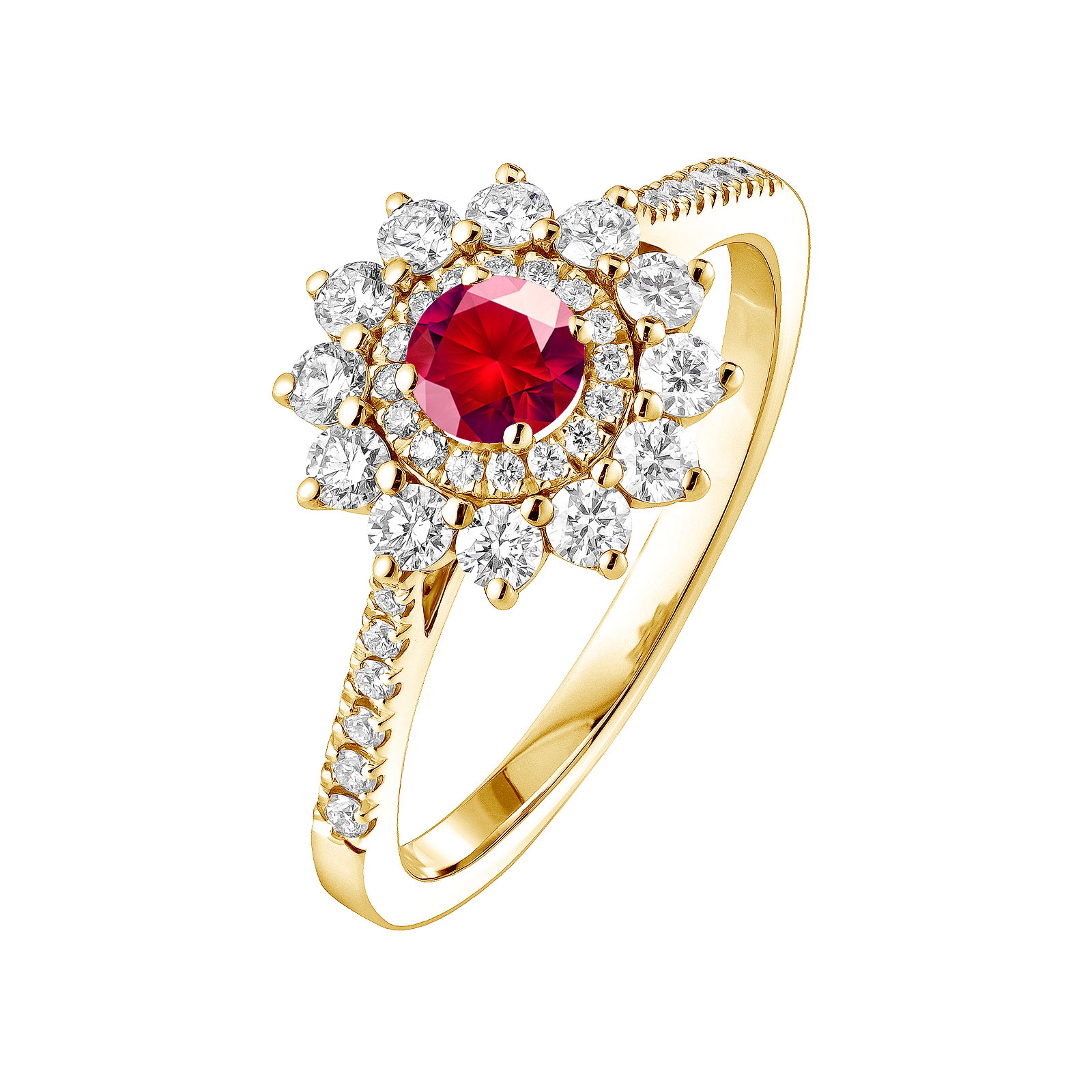 Lefkos 4 mm Pavée Yellow Gold Ruby Ring Gemmyo