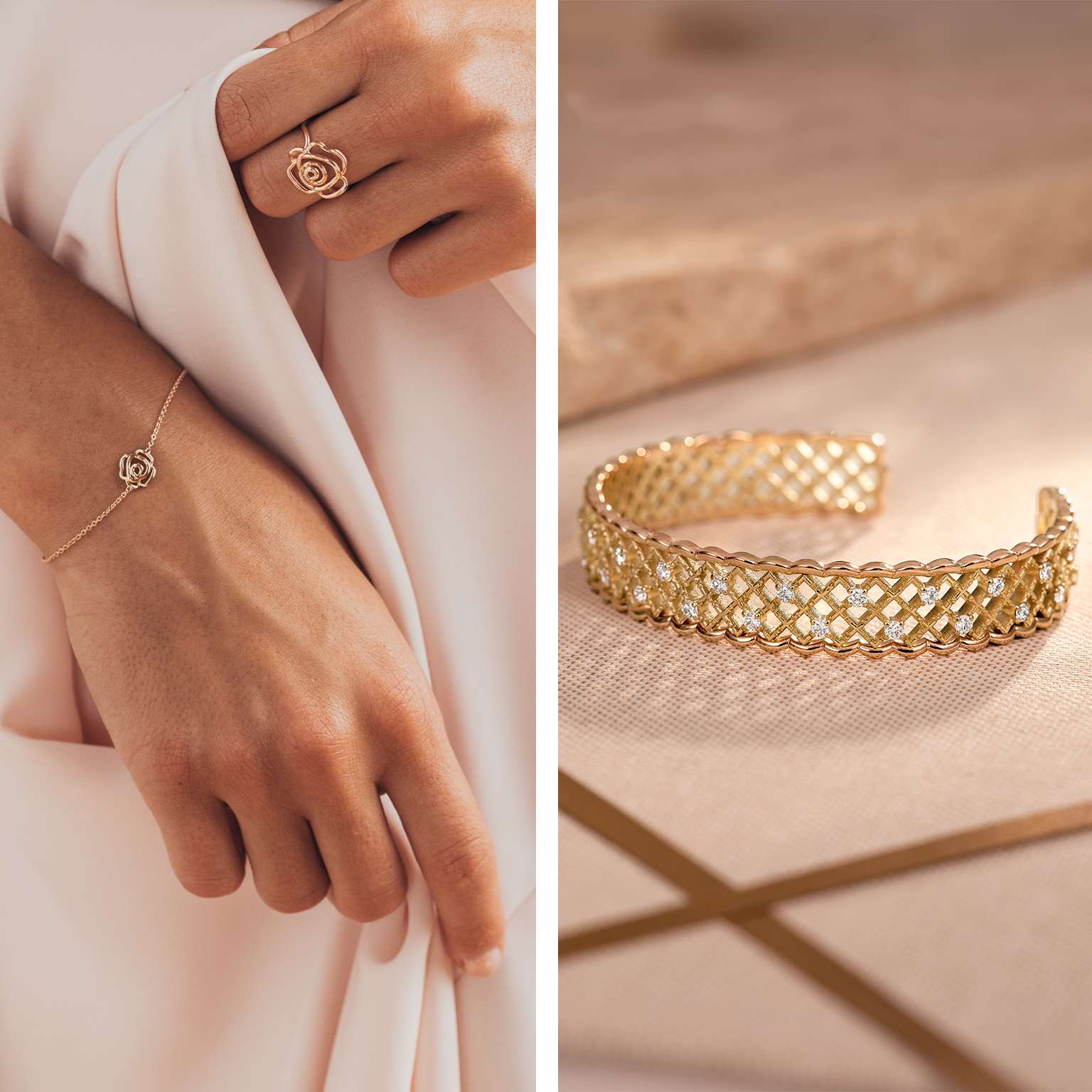 Bracelets femme or jaune et blanc diamant, Fabrication Française