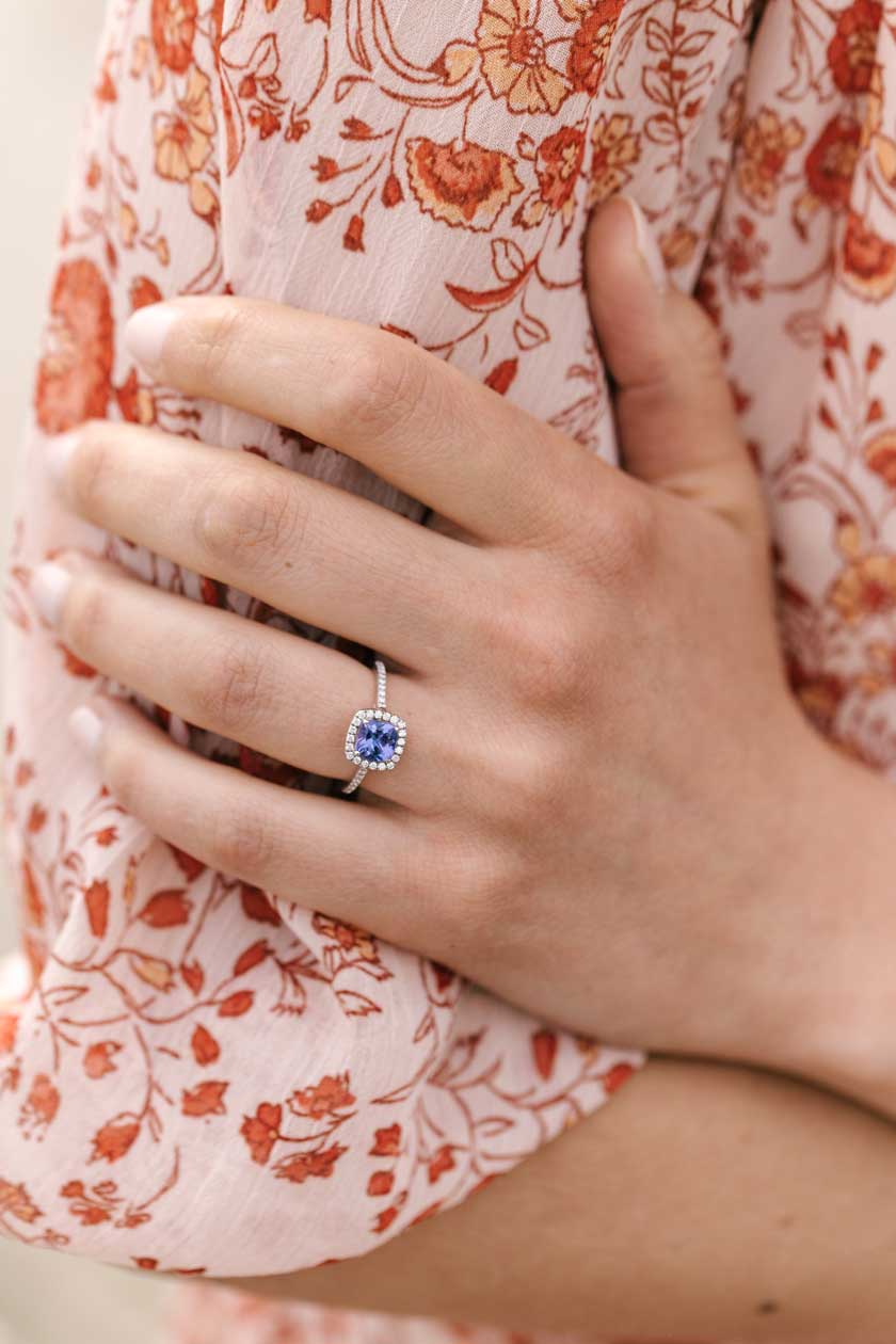 Bague Or rose Diamant Retromantique Coussin Pavee Gemmyo