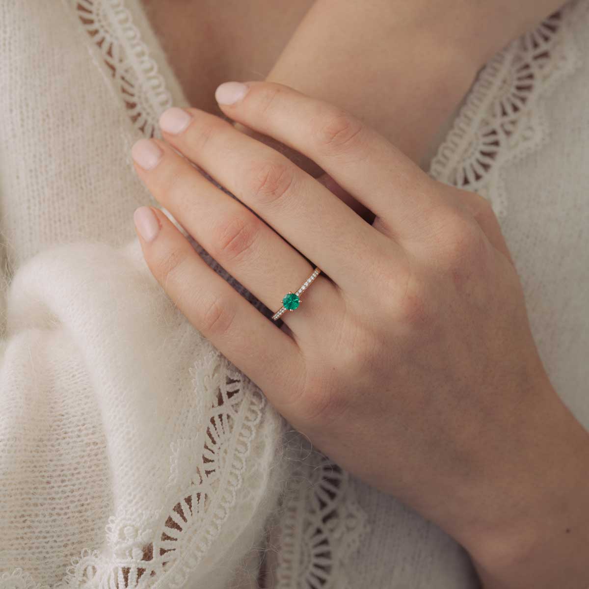 Little Lady Pavée Rose Gold Emerald Ring