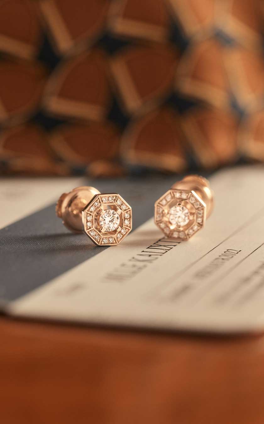 Art Déco XS earrings in pink gold and diamond