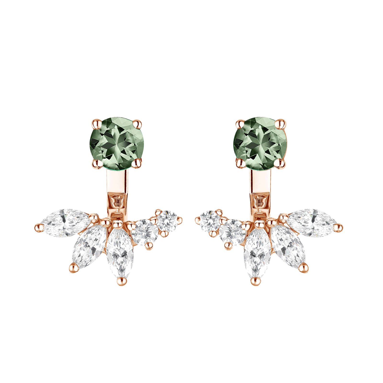 EverBloom Symétriques Rose Gold Green Sapphire Earrings