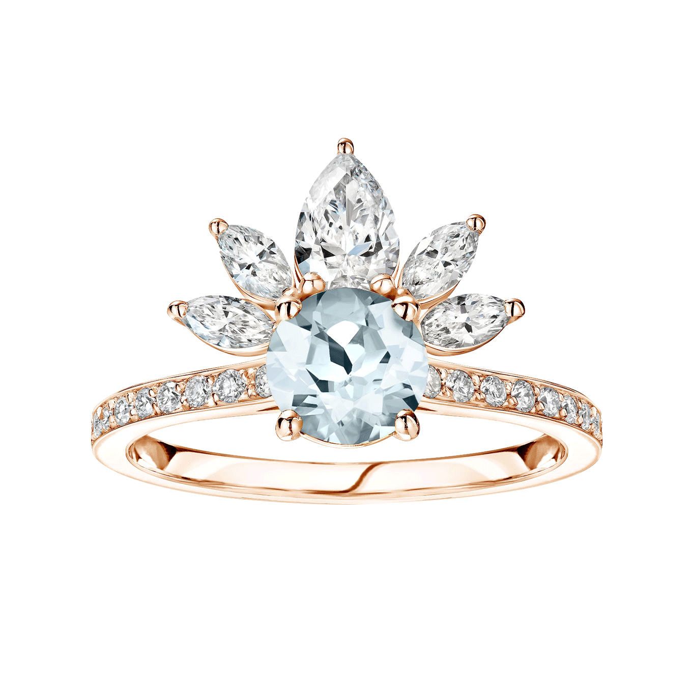 EverBloom Pavée Rose Gold Aquamarine Ring