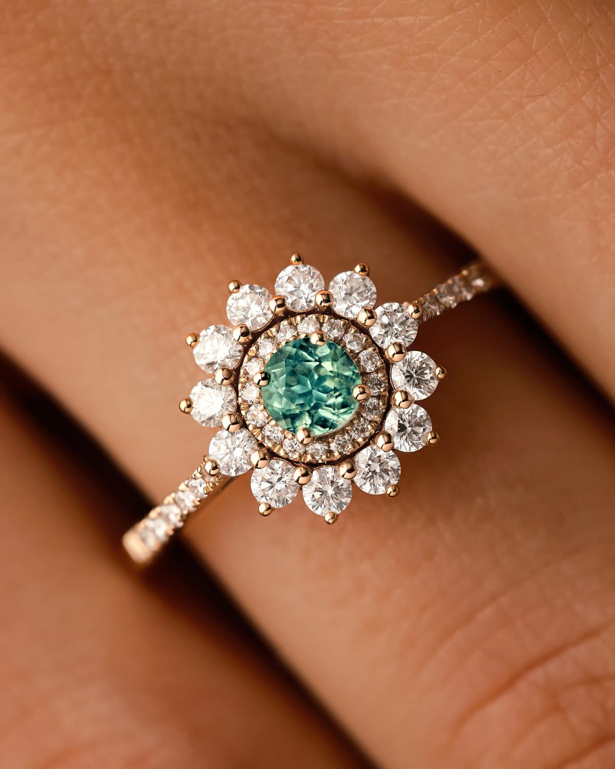 Ring Lefkos 4 mm Pavée Mint Turmalin Roségold