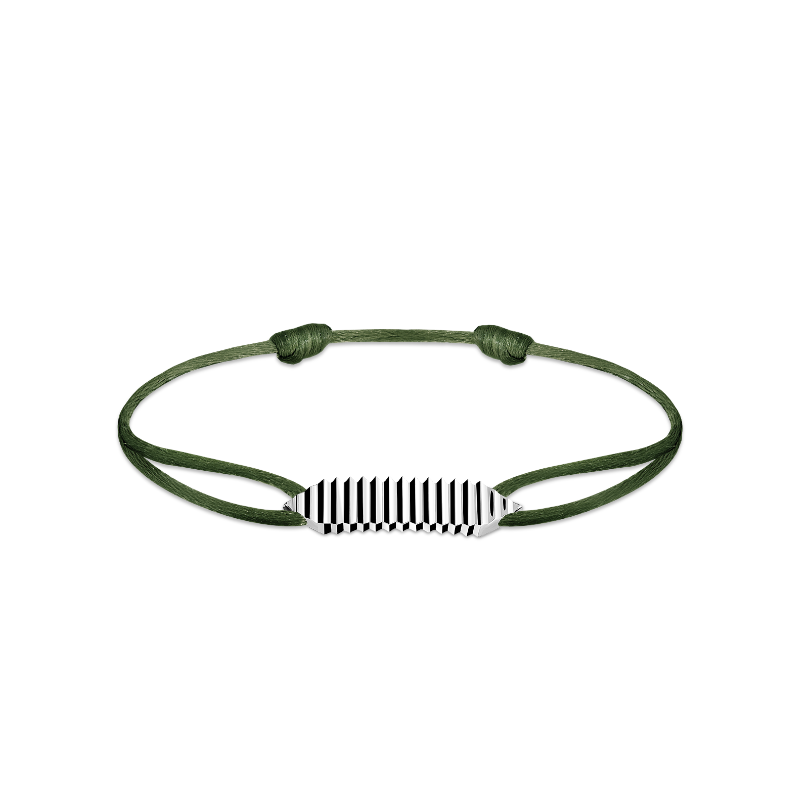 Bracelet cordon Vert olive Or blanc 18 cts Entaille Crans