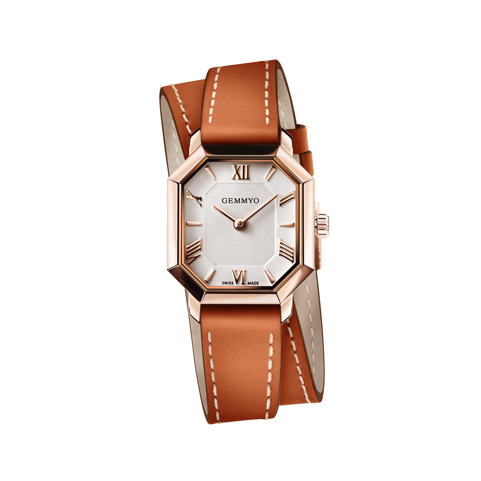 Montre Acier rosé Prima Bracelet Cuir naturel double tour