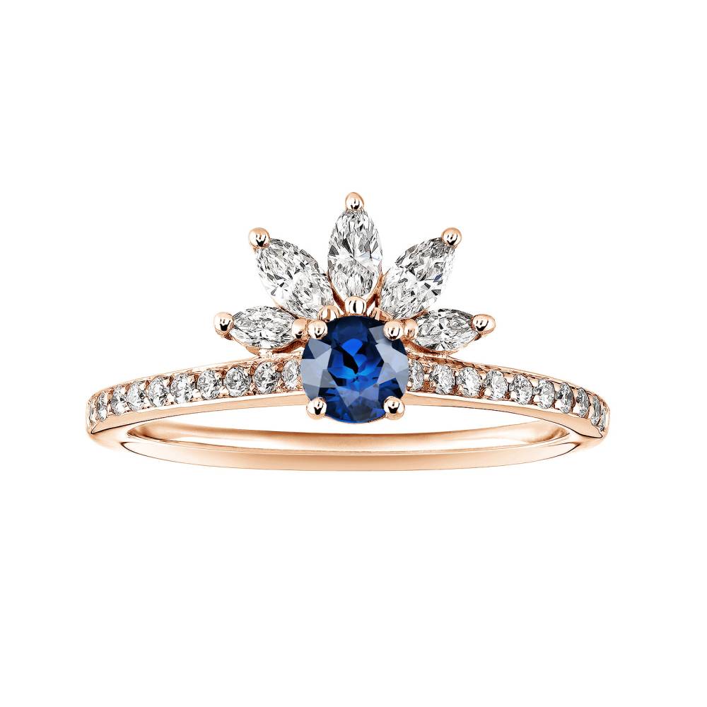 Ring Rose gold Sapphire and diamonds EverBloom Pavée 4 mm 2