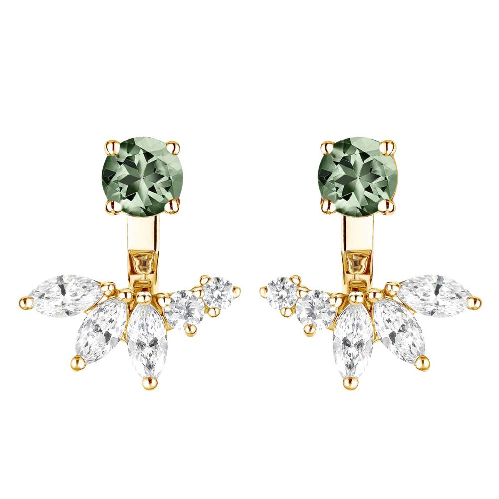 Earrings Yellow gold Green Sapphire and diamonds EverBloom Symétriques 2