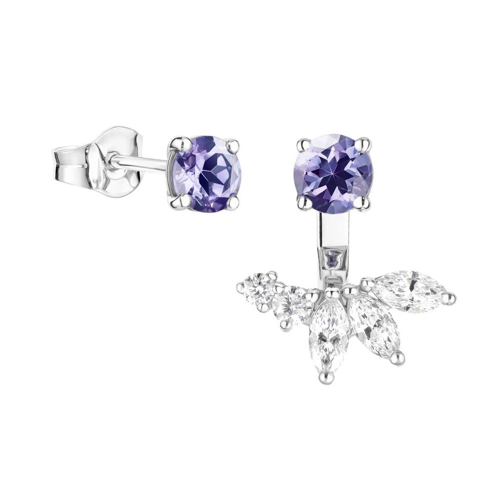 Boucles d'oreilles Or blanc Tanzanite et diamants EverBloom Asymétriques 2