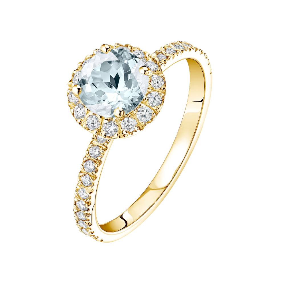 Bague Or jaune Aigue-marine et diamants Rétromantique L Pavée 2