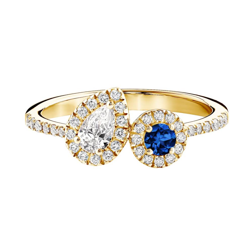 Ring Yellow gold Sapphire and diamonds AlterEgo Poire 2