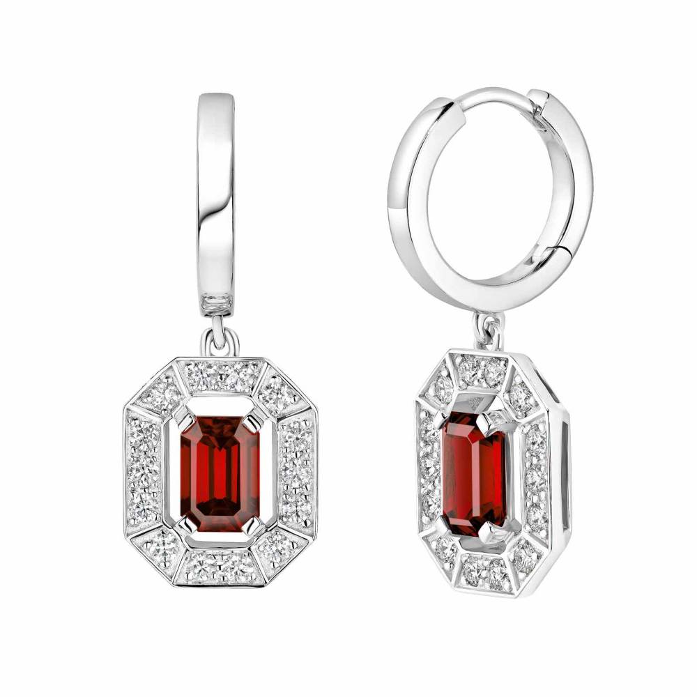 Earrings White gold Garnet and diamonds Art Déco 2