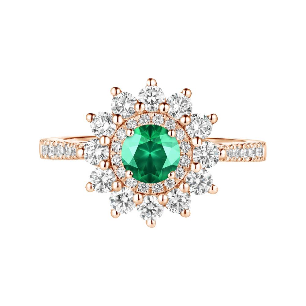 Ring Rose gold Emerald and diamonds Lefkos 5 mm Pavée 2