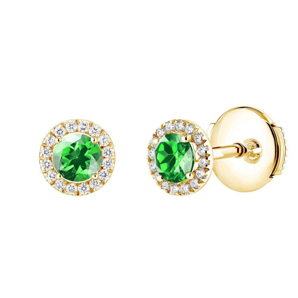 Boucles d'oreilles Or jaune Tsavorite et diamants Rétromantique S 2