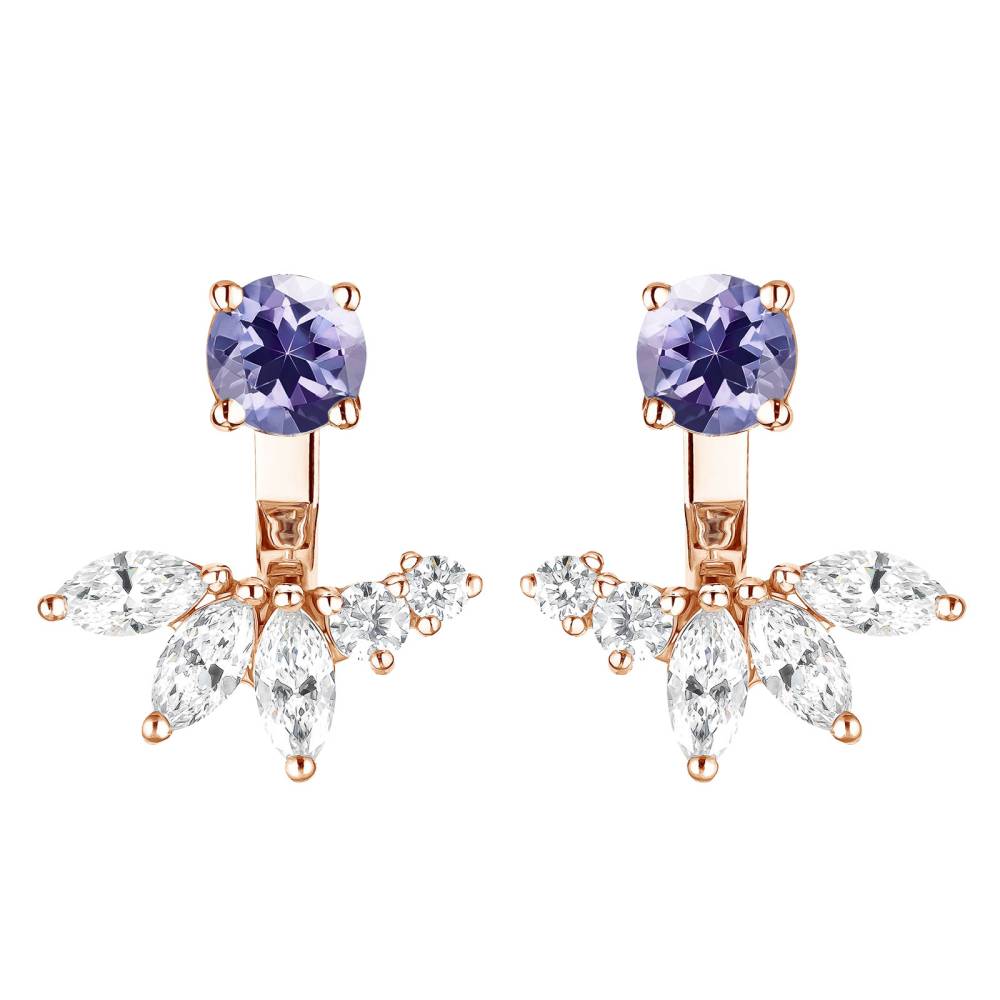 Earrings Rose gold Tanzanite and diamonds EverBloom Symétriques 2