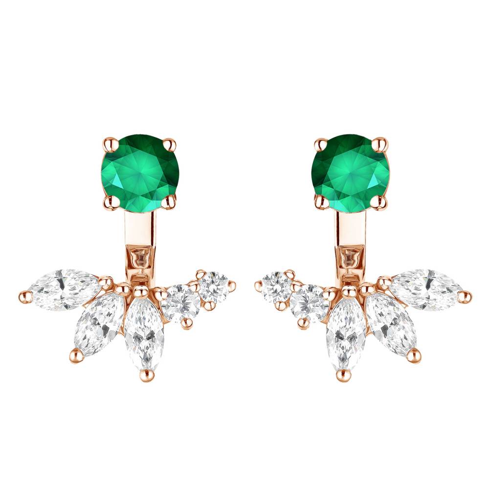 Earrings Rose gold Emerald and diamonds EverBloom Symétriques 2