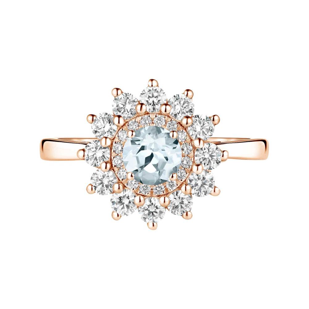 Ring Rose gold Aquamarine and diamonds Lefkos 5 mm 2