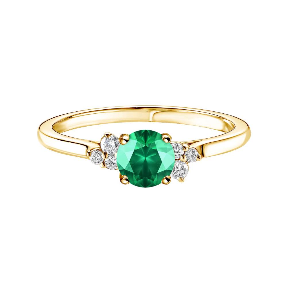 Ring Yellow gold Emerald and diamonds Baby EverBloom 5 mm 2