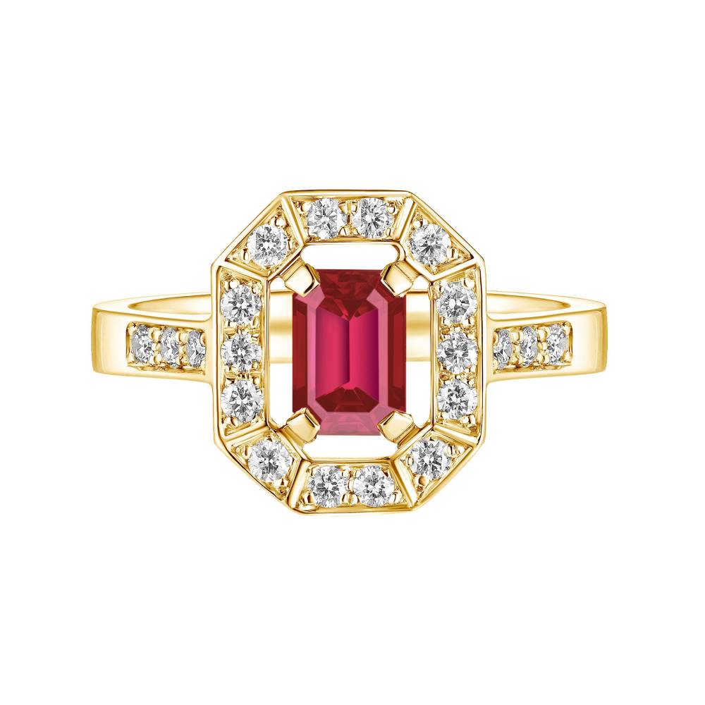 Ring Yellow gold Ruby and diamonds Art Déco 2