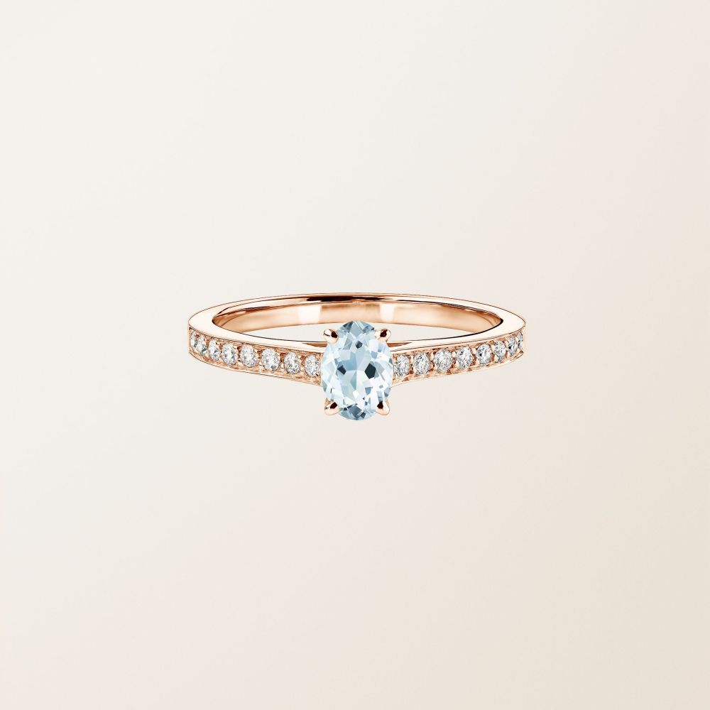 Ring Rose gold Aquamarine and diamonds Lady Ovale Pavée 2