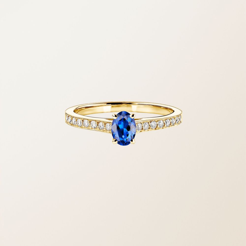Ring Yellow gold Sapphire and diamonds Lady Ovale Pavée 2