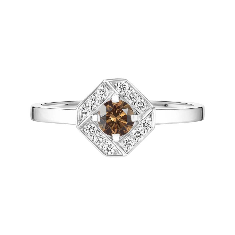 Ring White gold Chocolate Diamond and diamonds Plissage Rond 4 mm 2