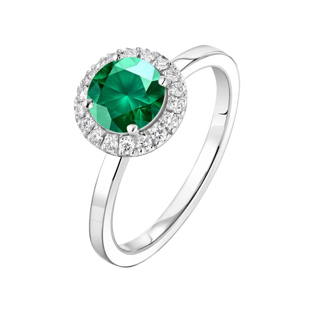 Ring Platinum Emerald and diamonds Rétromantique L 2