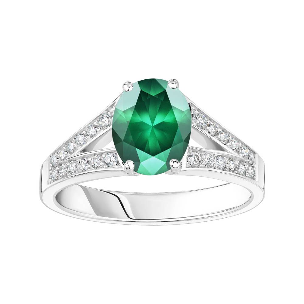 Ring White gold Emerald and diamonds Rétromantique Tiare Pavée 2