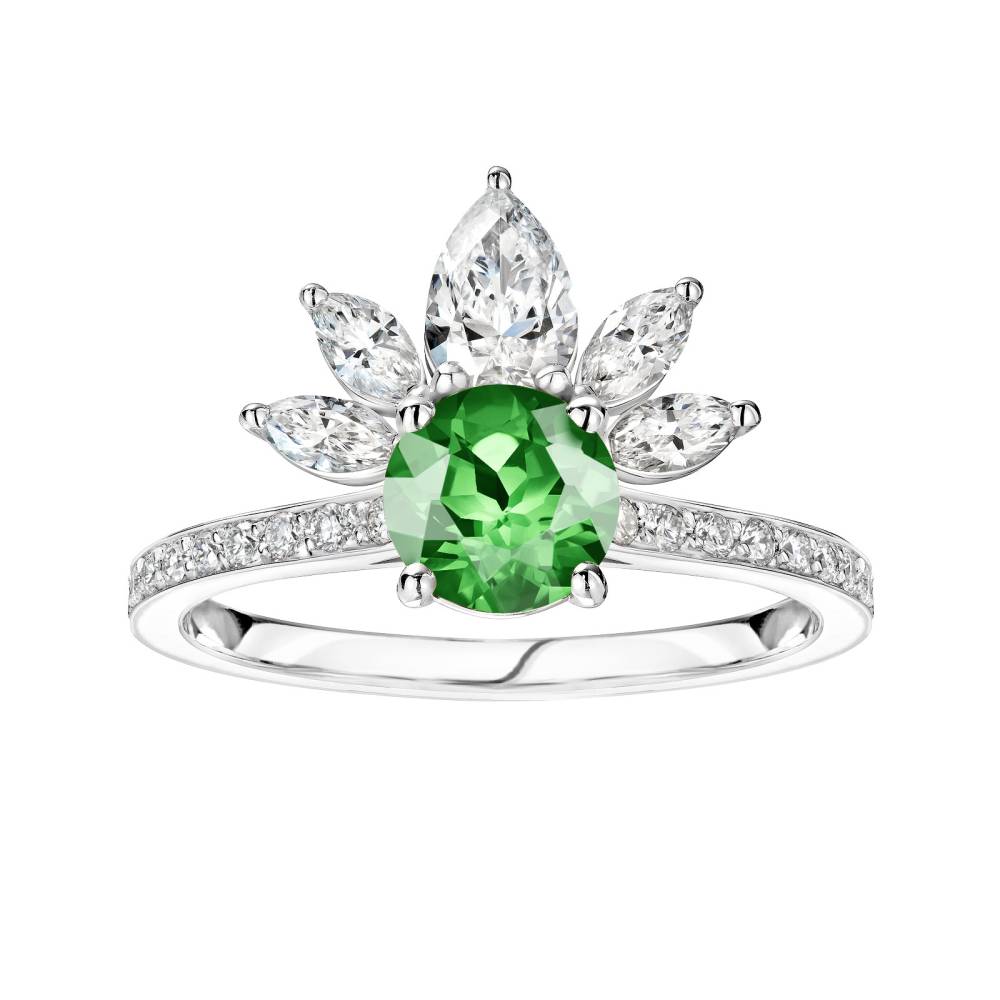 Bague Or blanc Tsavorite et diamants EverBloom Pavée 2