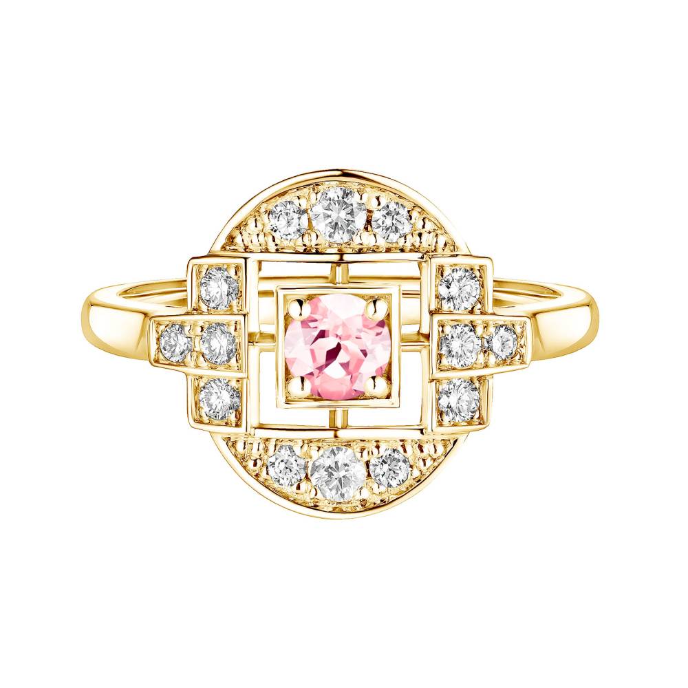 Bague Or jaune Tourmaline et diamants Art Déco Solo 2