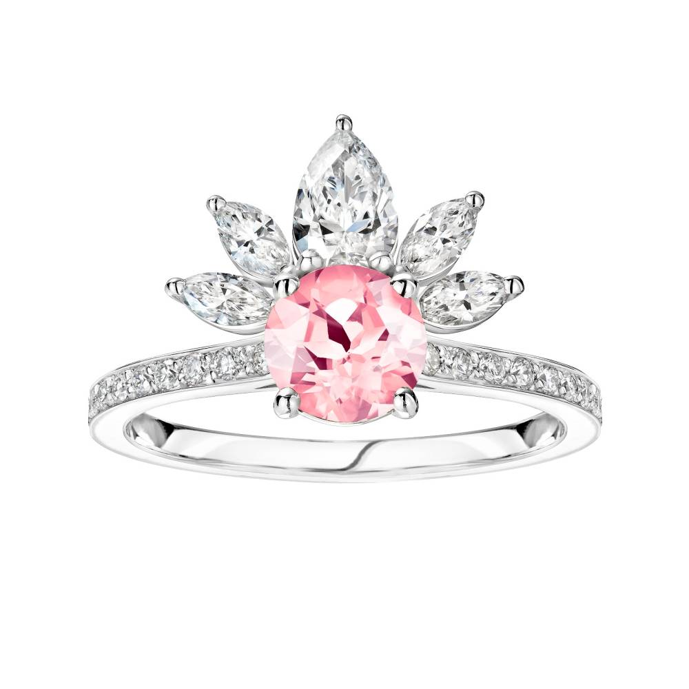 Ring Platinum Tourmaline and diamonds EverBloom Pavée 2