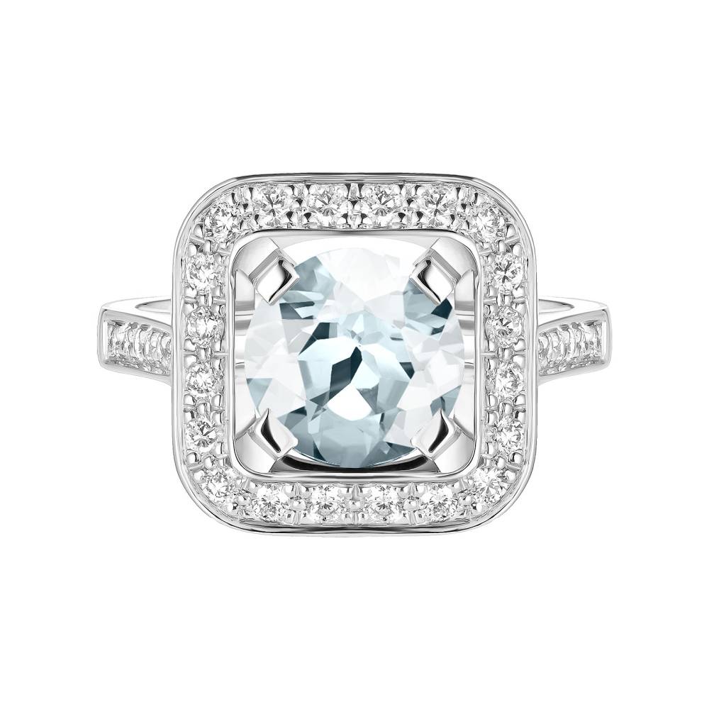 Ring White gold Aquamarine and diamonds Art Déco Rond 8 mm 2