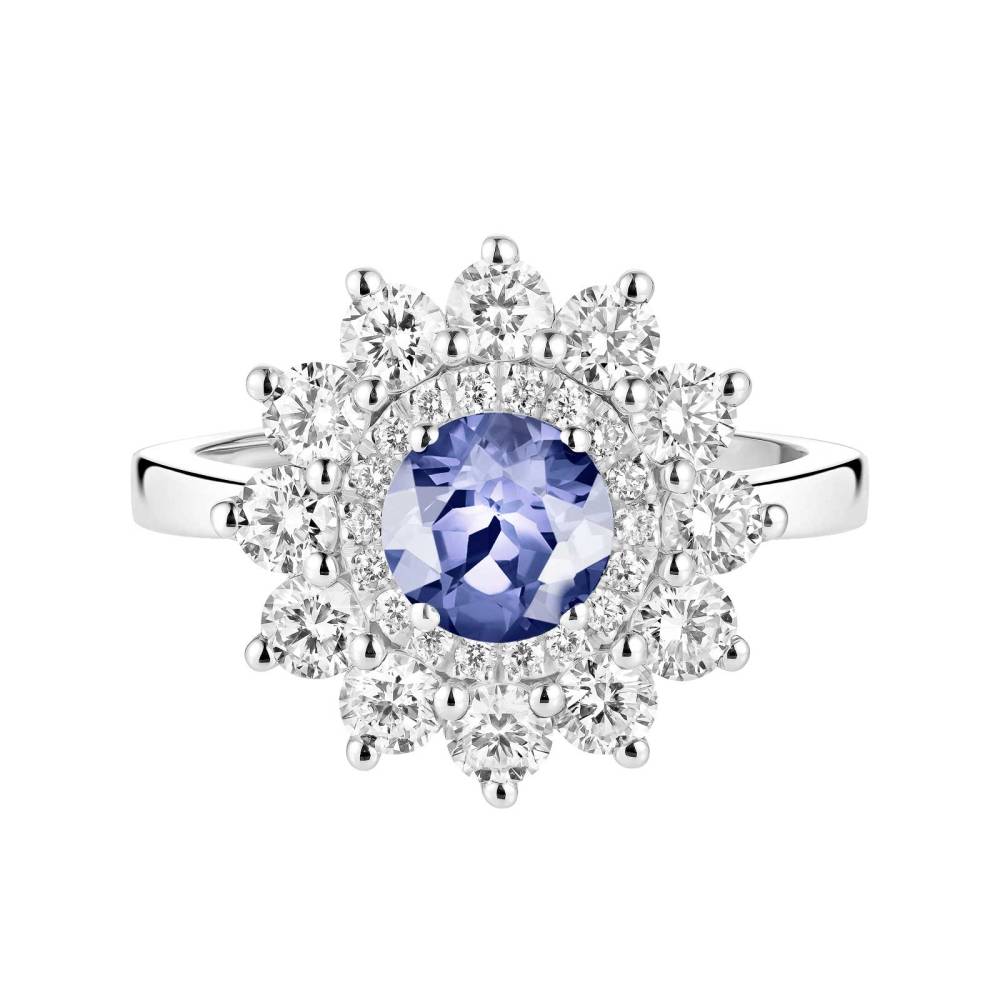 Bague Or blanc Tanzanite et diamants Lefkos 6 mm 2