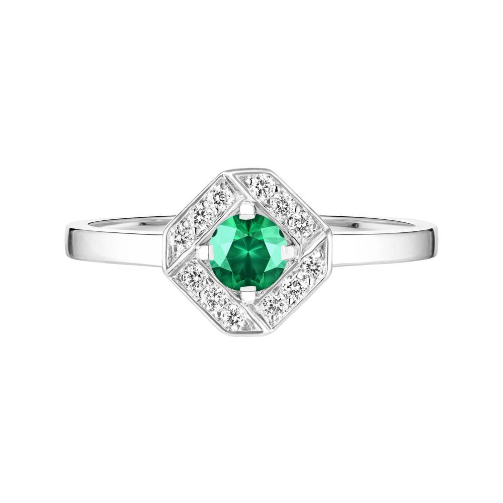 Ring White gold Emerald and diamonds Plissage Rond 4 mm 2