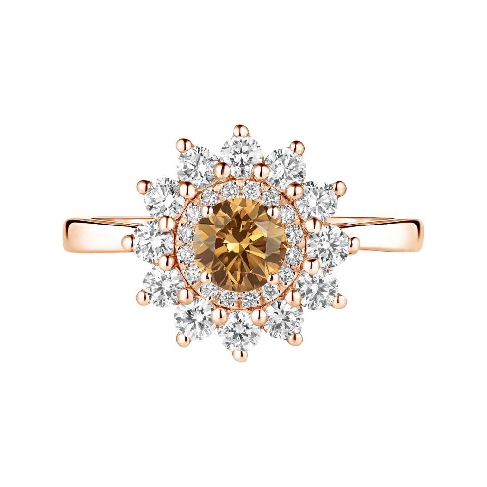 Ring Rose gold Cognac Diamond and diamonds Lefkos 5 mm 2