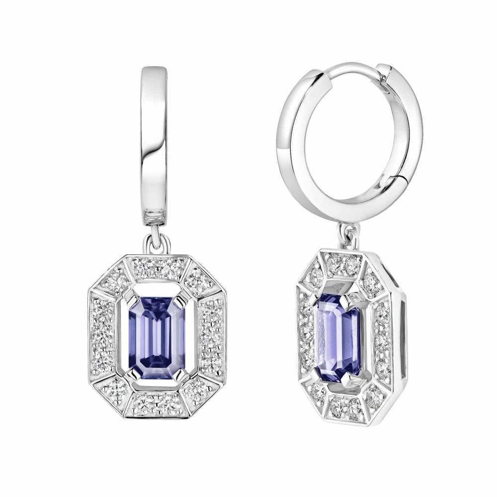 Boucles d'oreilles Or blanc Tanzanite et diamants Art Déco 2