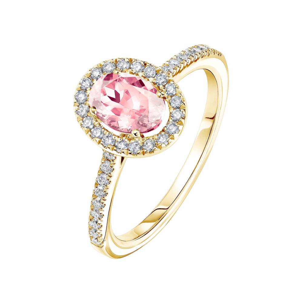 Bague Or jaune Tourmaline et diamants Rétromantique Ovale Pavée 2