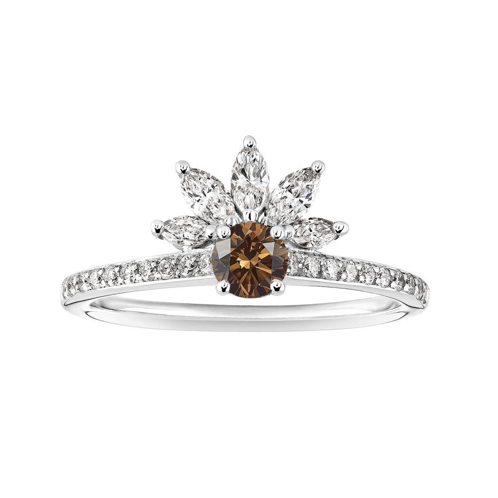 Ring White gold Chocolate Diamond and diamonds EverBloom Pavée 4 mm 2