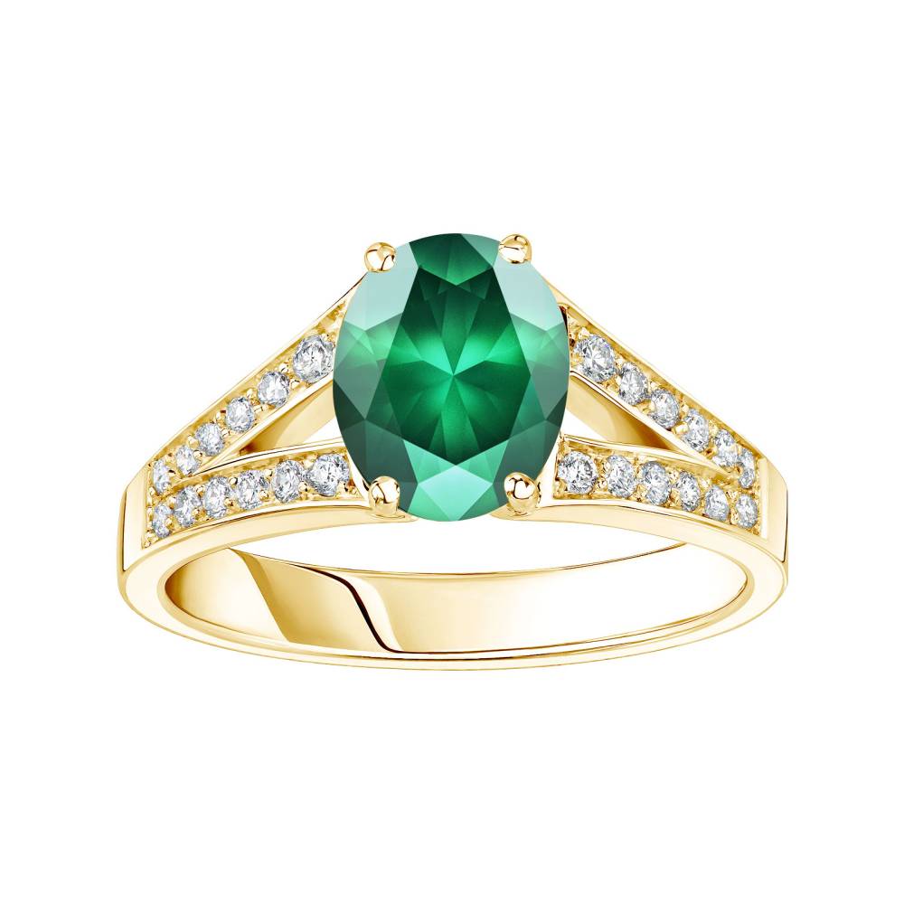 Ring Yellow gold Emerald and diamonds Rétromantique Tiare Pavée 2