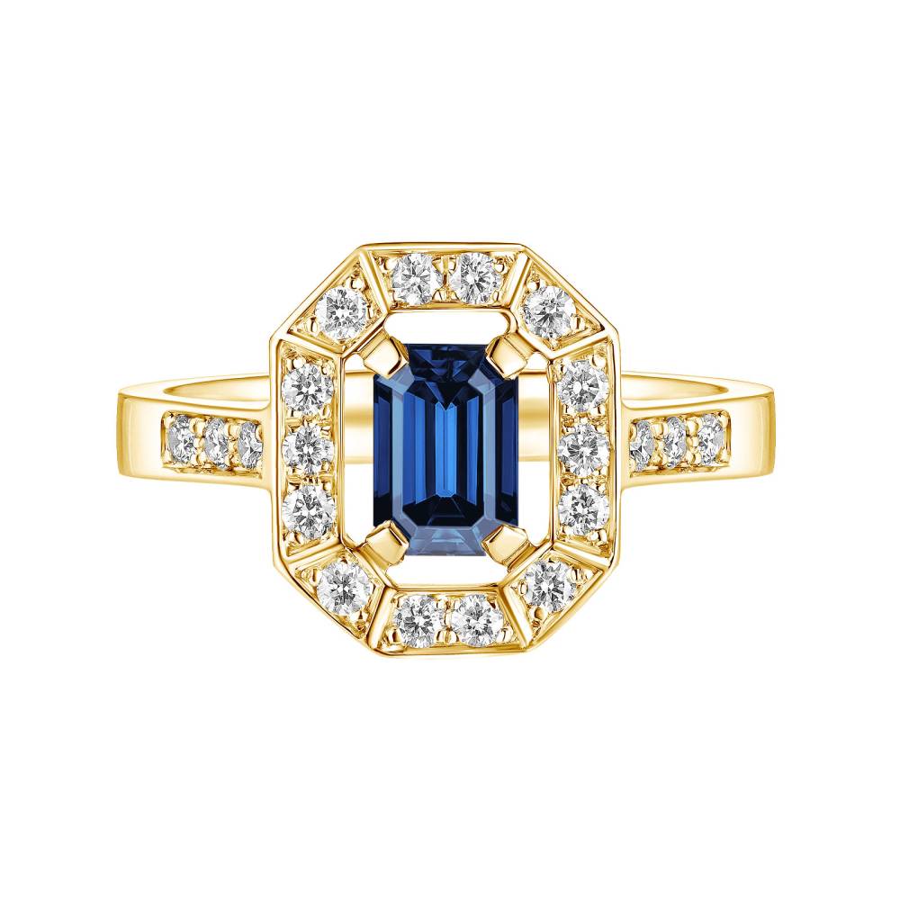 Ring Yellow gold Sapphire and diamonds Art Déco 2