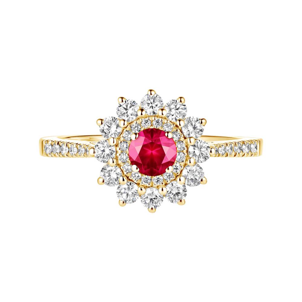 Ring Yellow gold Ruby and diamonds Lefkos 4 mm Pavée 2