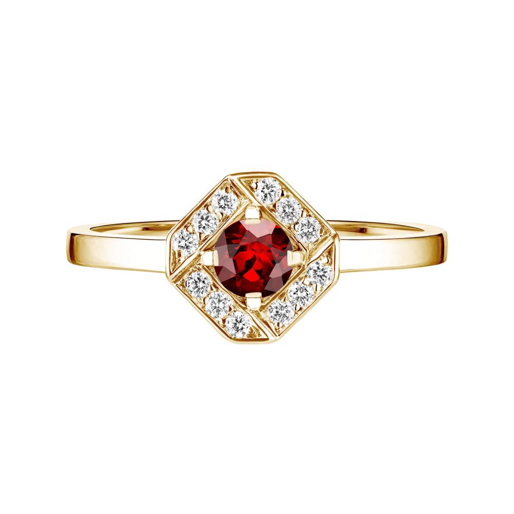 Ring Yellow gold Garnet and diamonds Plissage Rond 4 mm 2