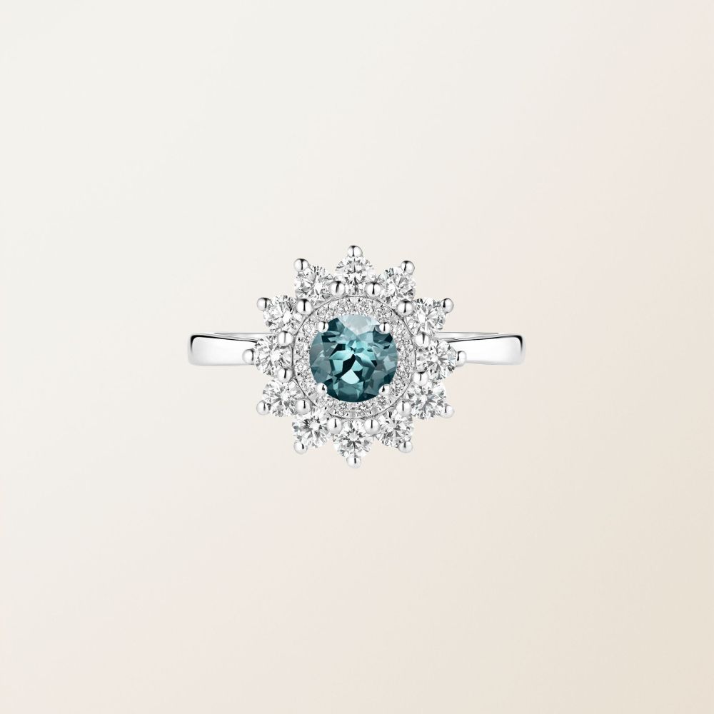 Ring White gold Blue Grey Sapphire and diamonds Lefkos 5 mm 2