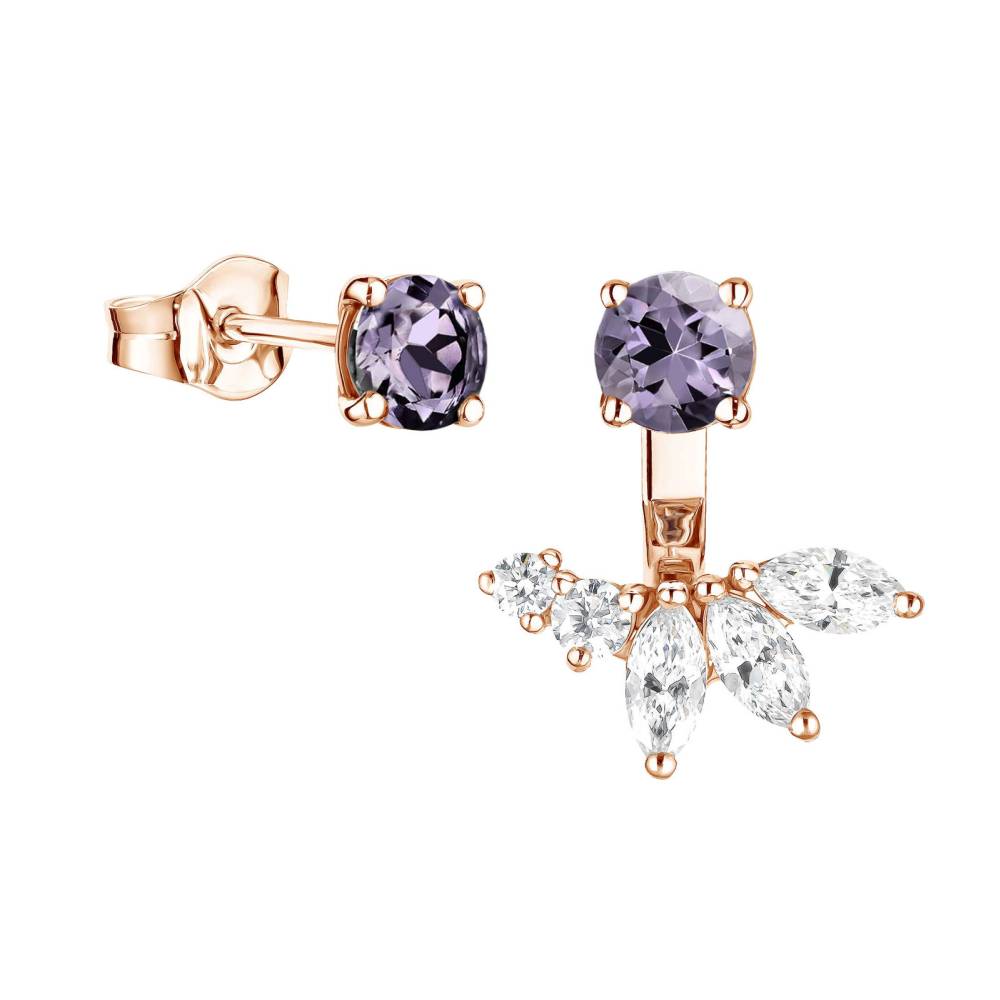 Earrings Rose gold Lavender Spinel and diamonds EverBloom Asymétriques 2