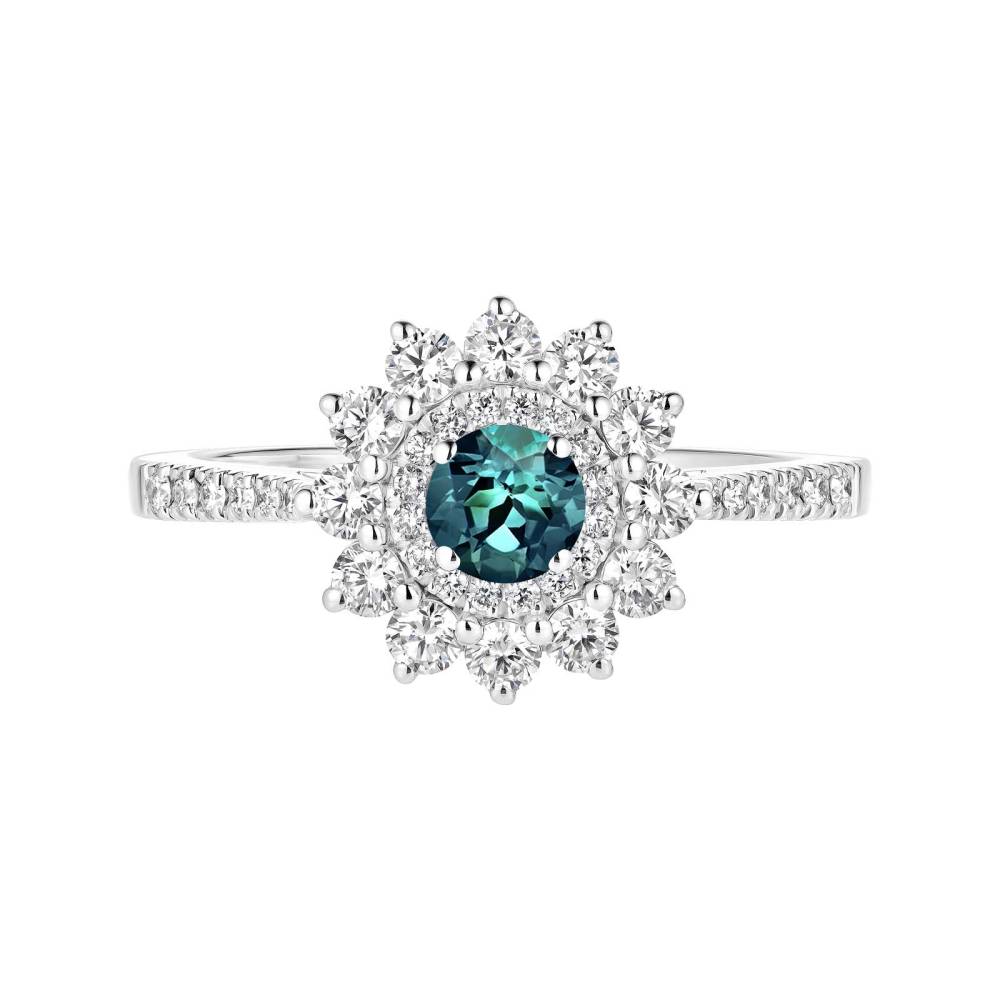 Ring White gold Teal Sapphire and diamonds Lefkos 4 mm Pavée 2