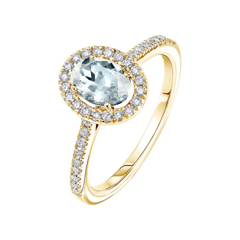 Ring Yellow gold Aquamarine and diamonds Rétromantique Ovale Pavée 2