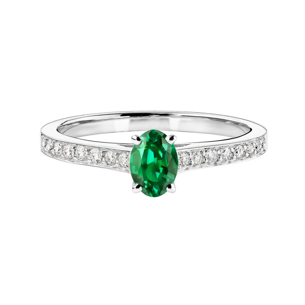 Ring White gold Emerald and diamonds Lady Ovale Pavée 2