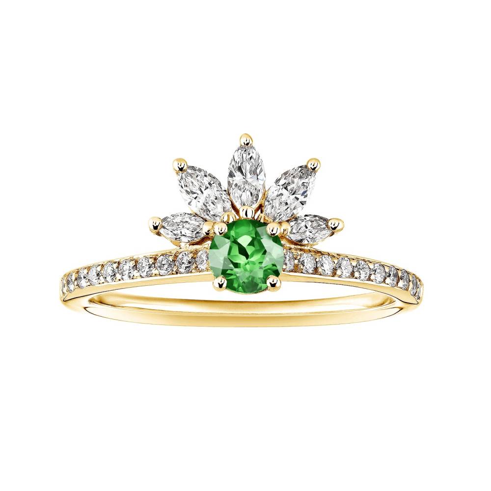 Ring Yellow gold Tsavorite and diamonds EverBloom Pavée 4 mm 2