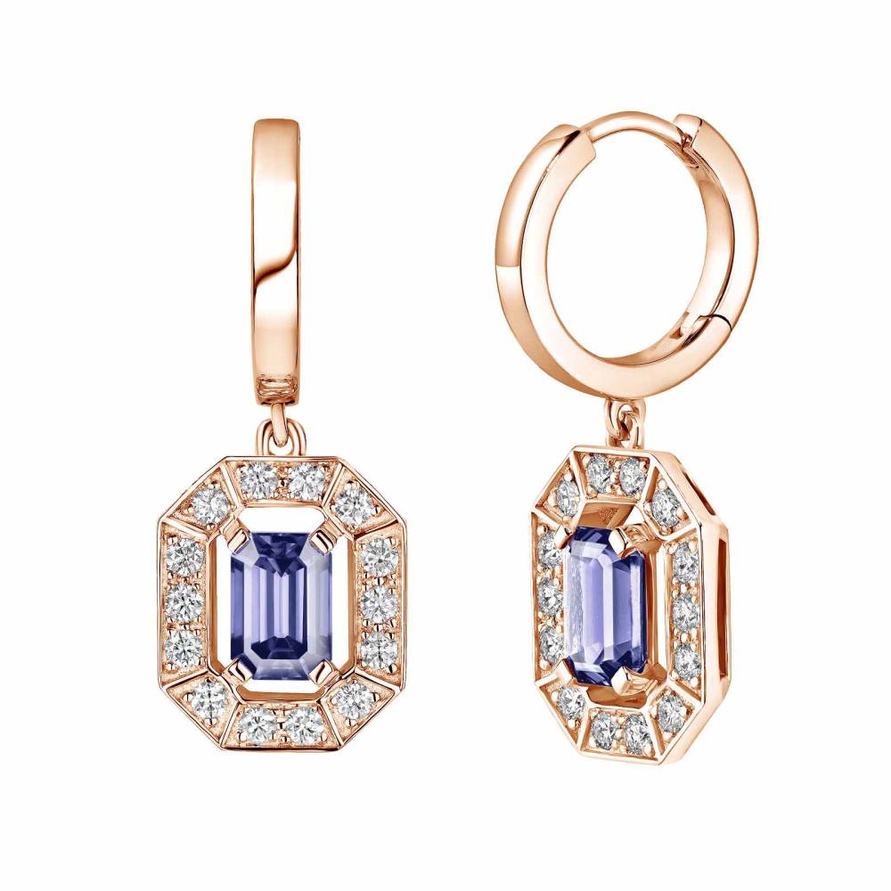 Boucles d'oreilles Or rose Tanzanite et diamants Art Déco 2