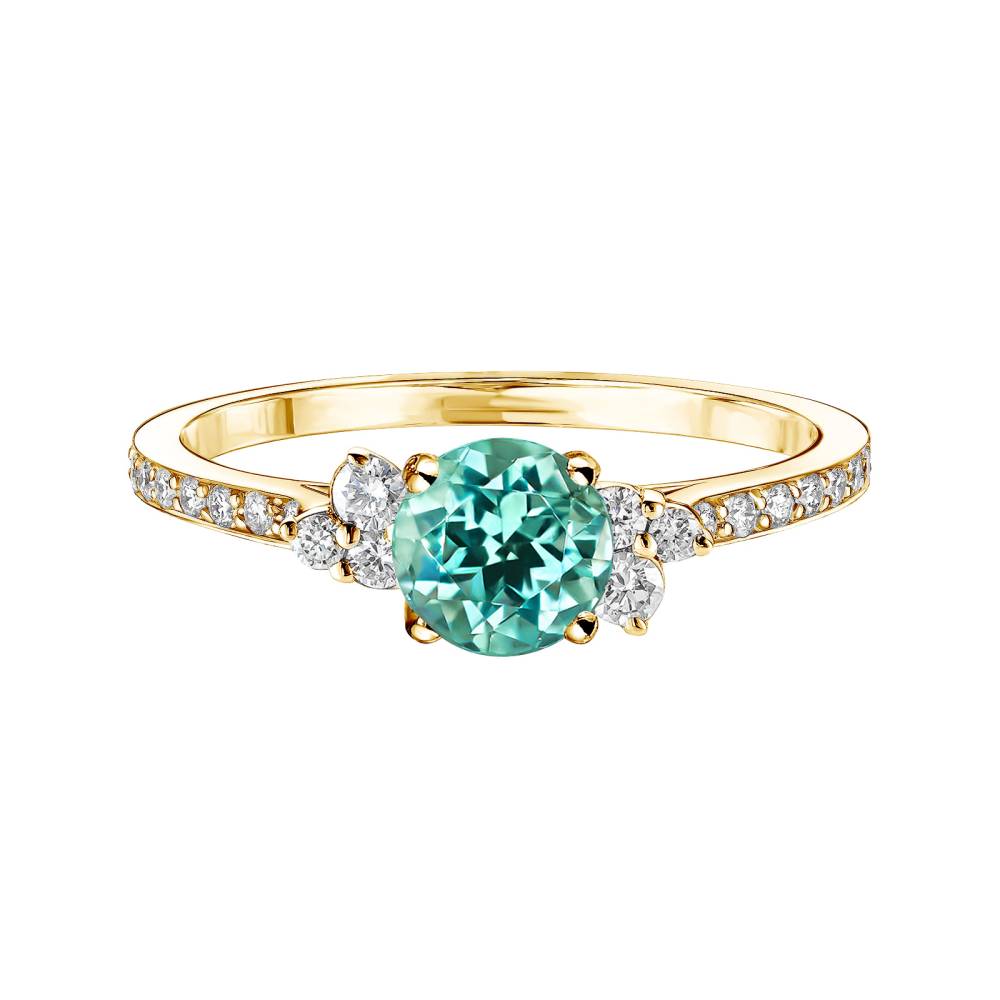 Bague Or jaune Tourmaline Mint et diamants Baby EverBloom 5 mm Pavée 2